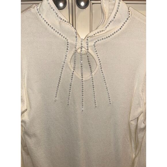 Reba Mcentire Long Sleeve Ivory Mock Neck Rhinestone Sweater small 4-8 - Picture 3 of 7
